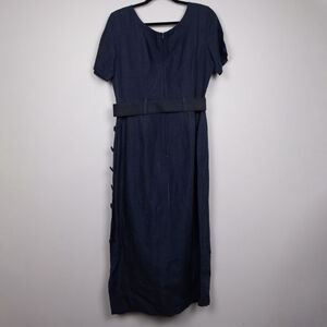 New York Studio 80s vintage linen blend navy midi dress-8